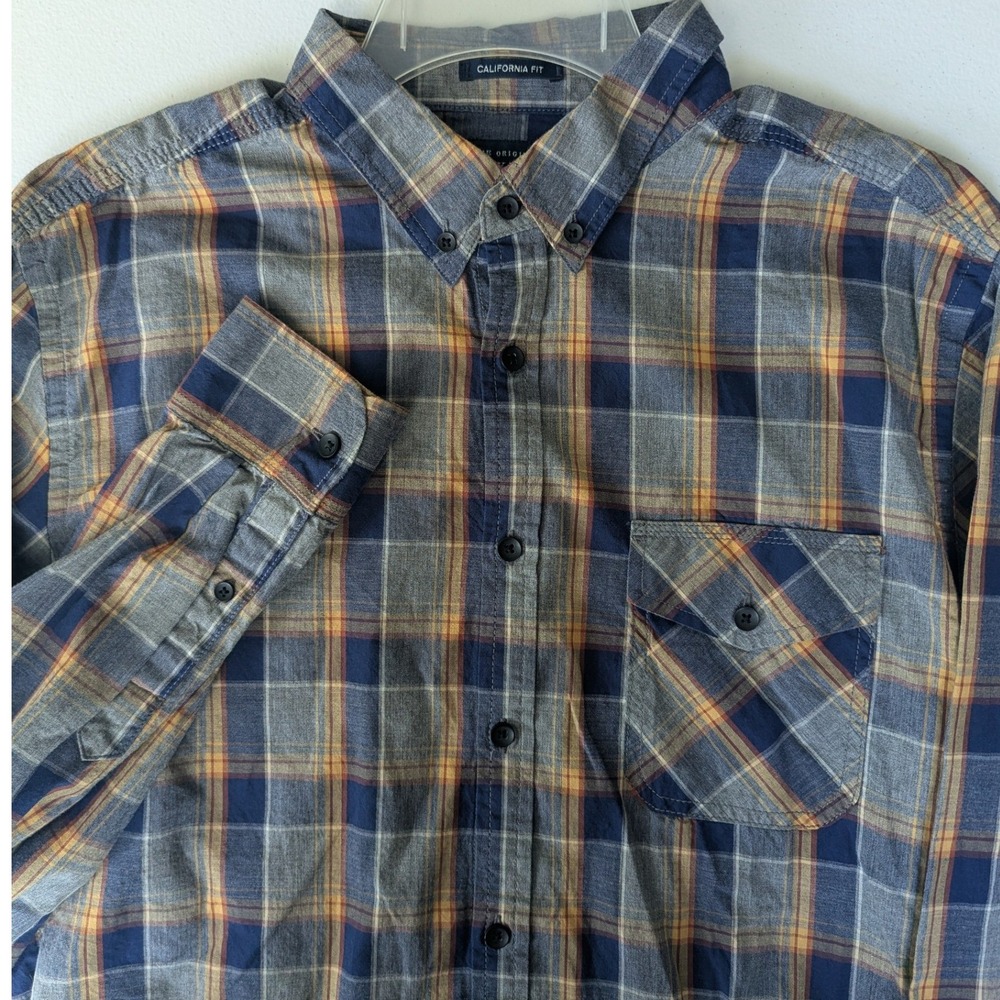 Lucky Brand Button Down Shirt Blue Yellow Plaid California Fit Sz M Gorpcore